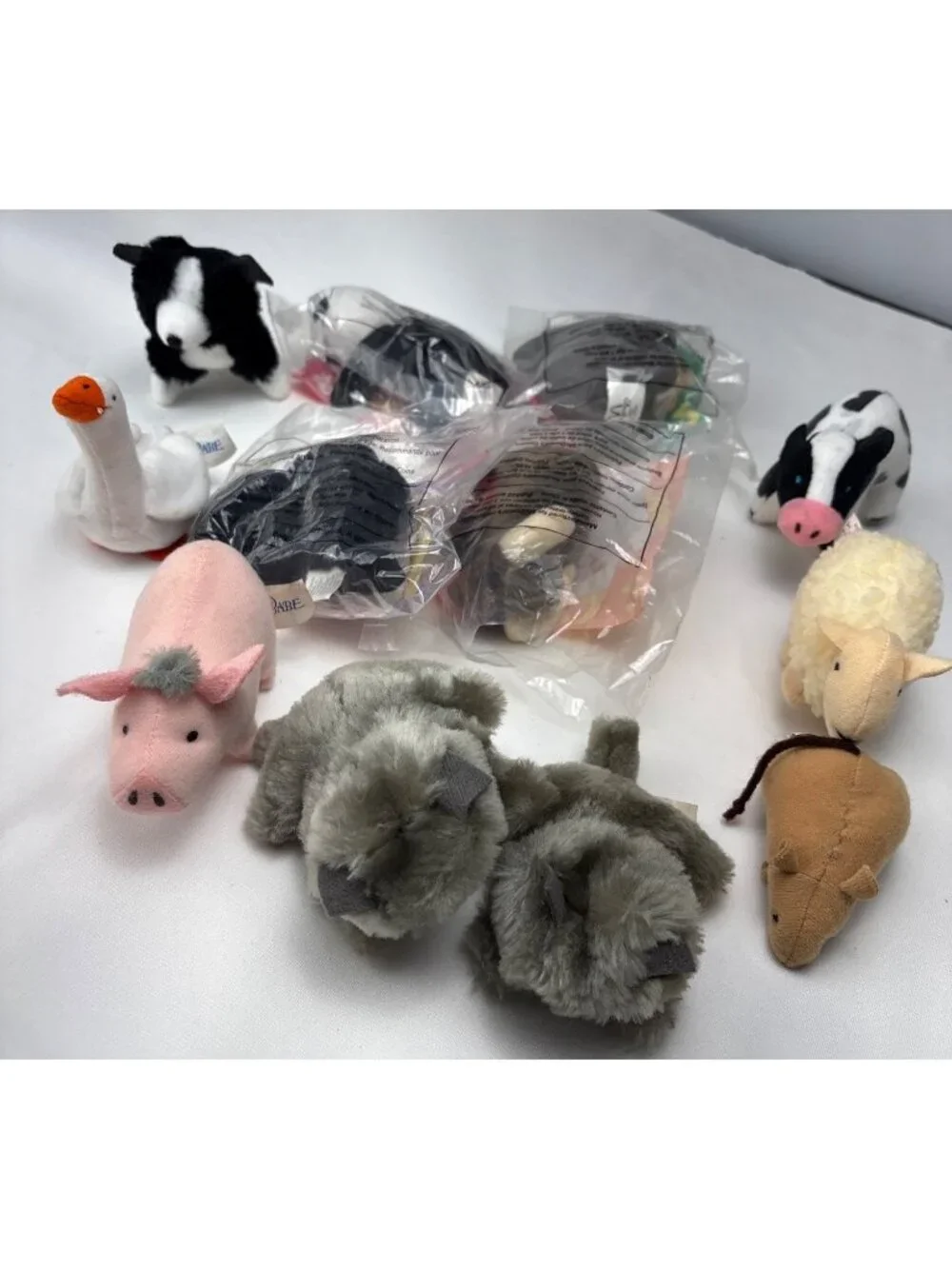 1997 McDonalds Animal Pals Happy Meal Plush Toys Set Panda Yak Babe Rhino Fun